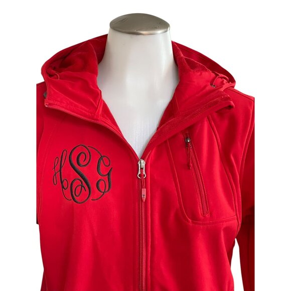 Double Diamond Womens Red Softshell Jacket S/C Polyester Spandex Blend With Hood - Picture 13 of 13